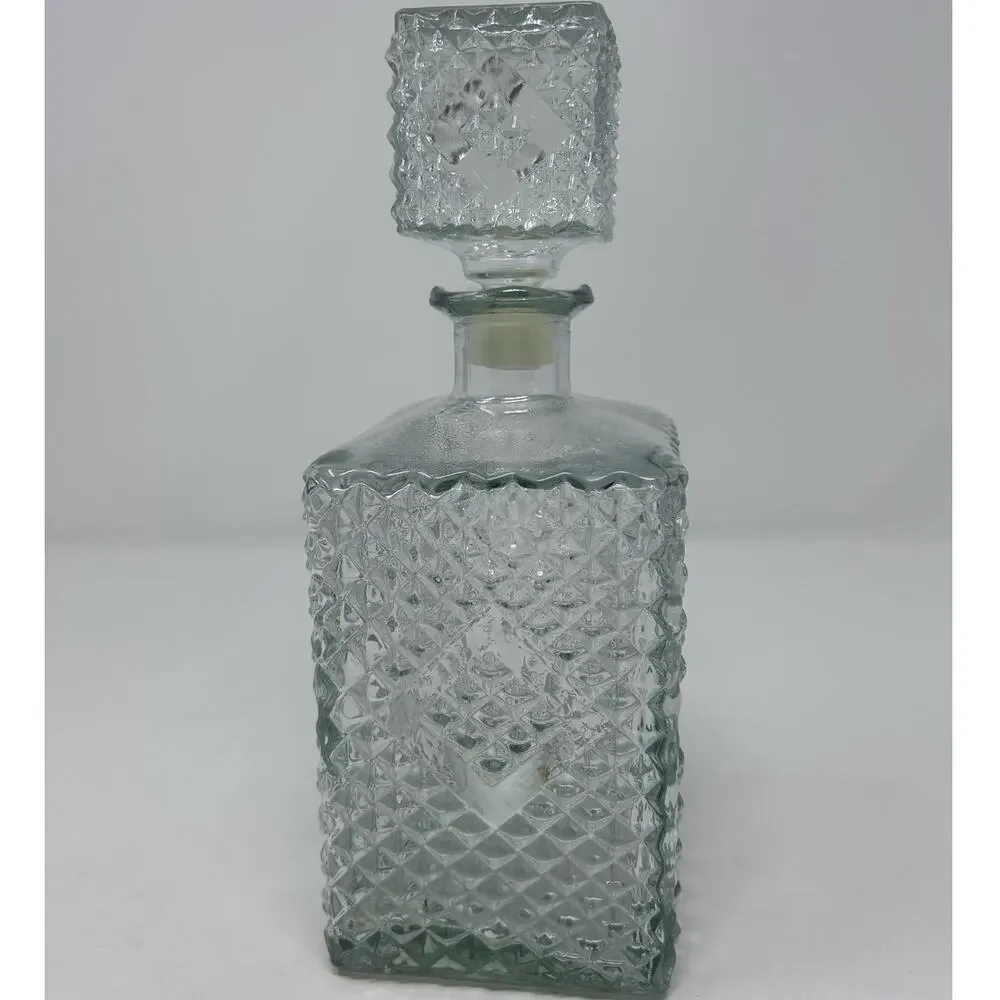 Vintage Diamond Point Glass Decanter  9 1/4